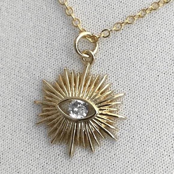 Evil Eye Sun Burst Cubic Zirconia Stone Necklace - Picture 1 of 3